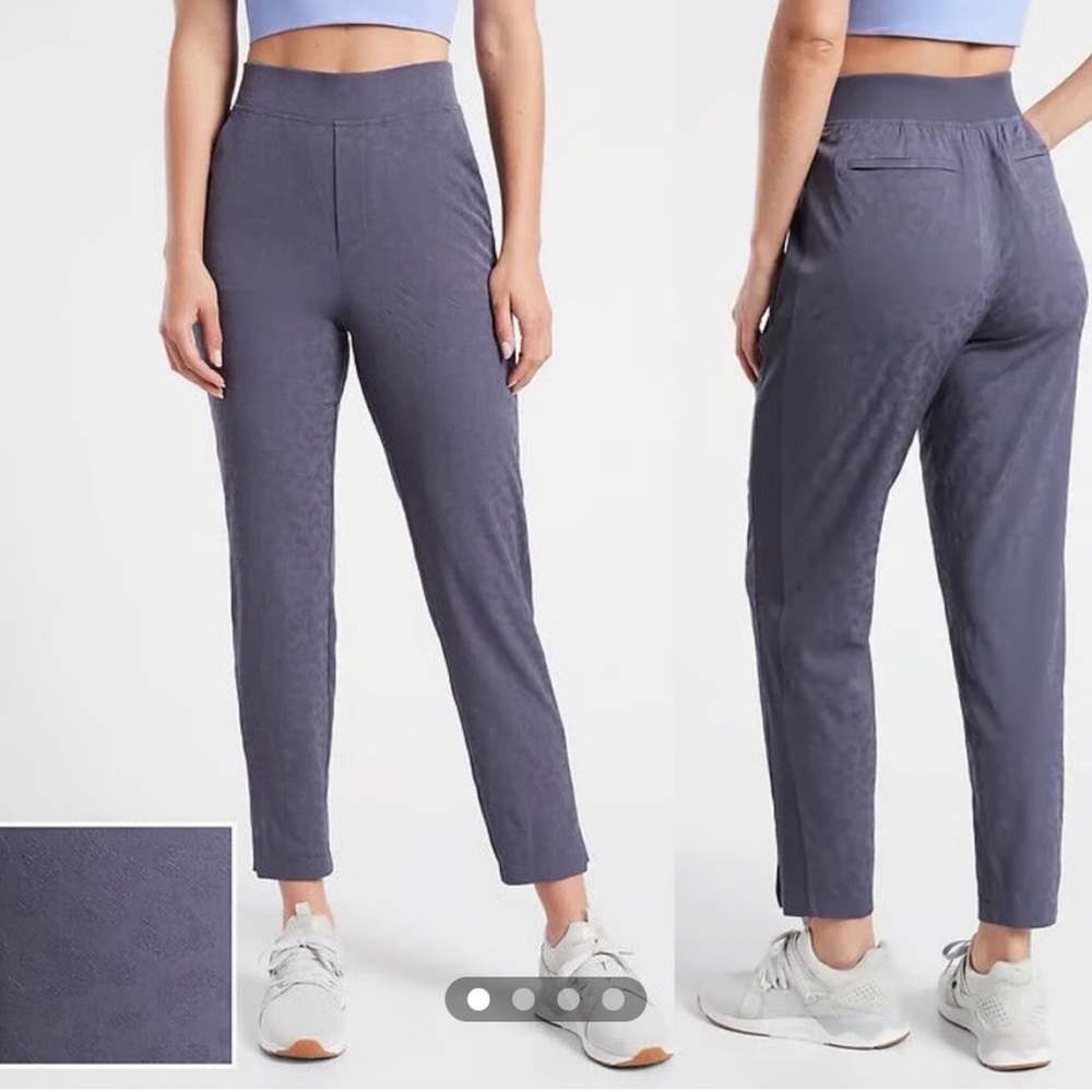 Athleta Brooklyn textured ankle pant violet leopard EUC sz0